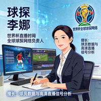 球探李娜，世界杯直播时间全球球探网络负责人，擅长球员数据与高清直播信号分析